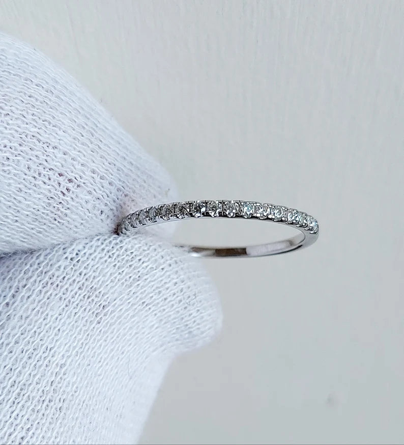 Round Cut Moissanite Diamond Wedding Sterling Silver Bands