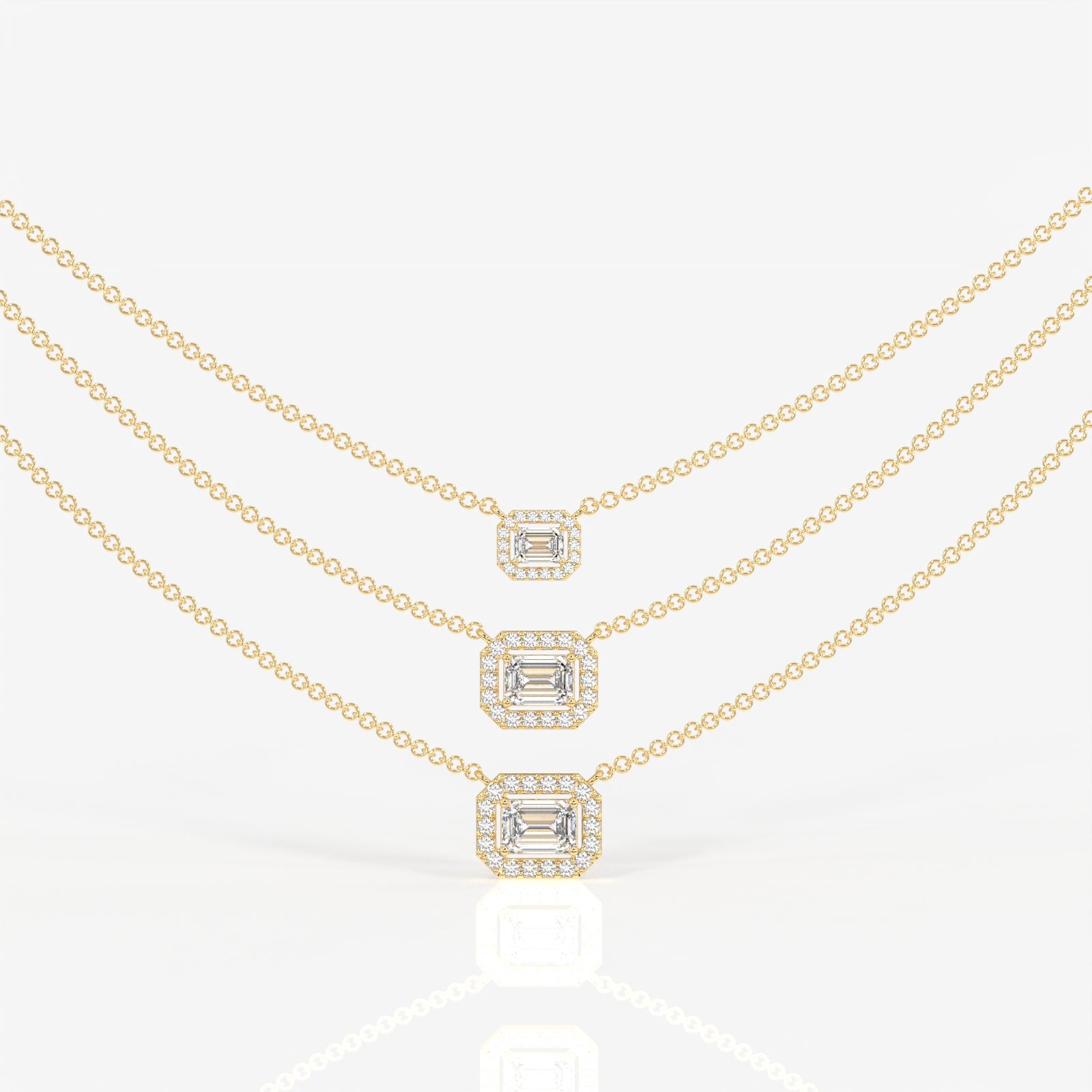 Round and Emerald Cut Moissanite Diamond Sterling Silver Necklace