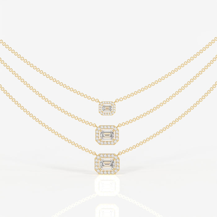 Round and Emerald Cut Moissanite Diamond Sterling Silver Necklace