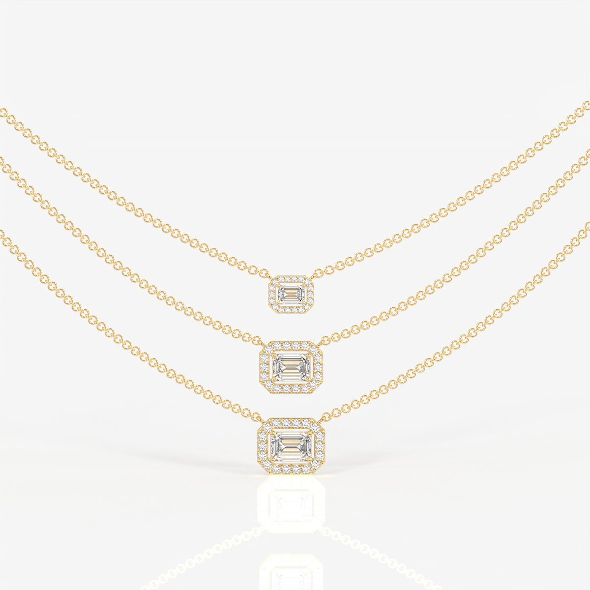 Round and Emerald Cut Moissanite Diamond Sterling Silver Necklace