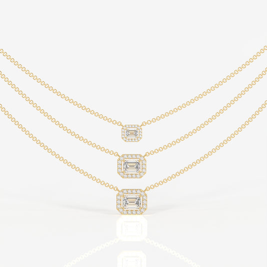 Round and Emerald Cut Moissanite Diamond Sterling Silver Necklace