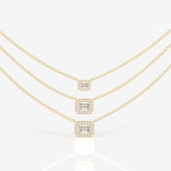Round and Emerald Cut Moissanite Diamond Sterling Silver Necklace
