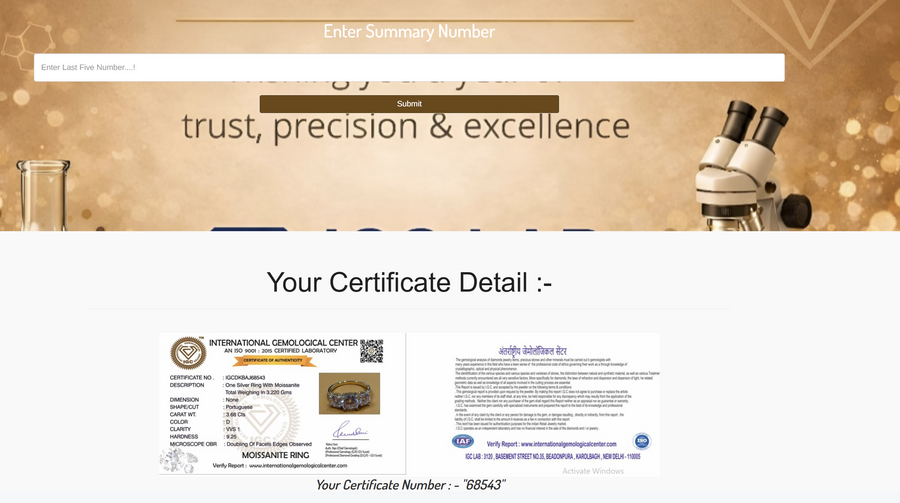 Sample certificate