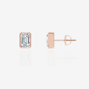Shop Emerald Cut Moissanite Diamond Bezel Stud 18k Gold Earrings