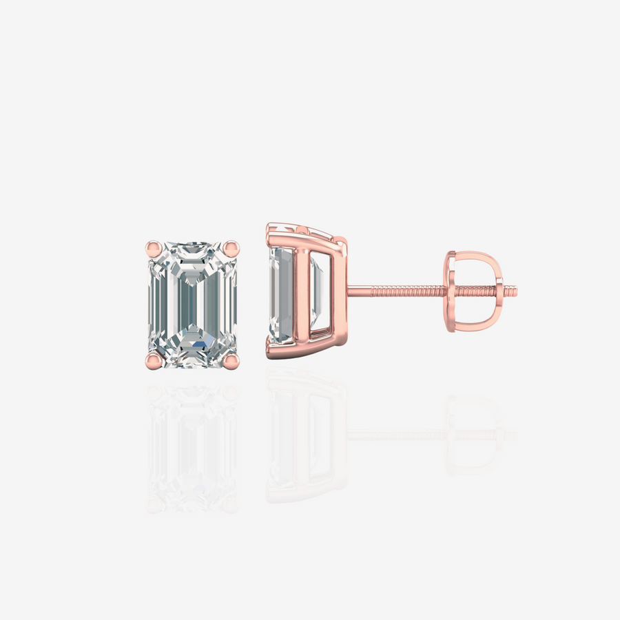 Shop Emerald Cut Moissanite Diamond Certified Stud 14k Gold Earrings