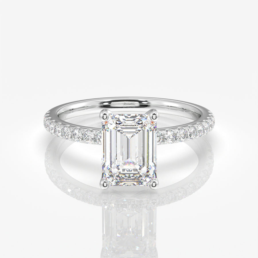 Emerald Cut Moissanite Diamond Pave  Ring