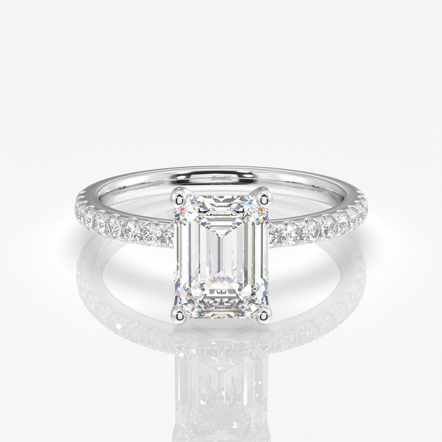 Emerald Cut Moissanite Diamond Pave  Ring