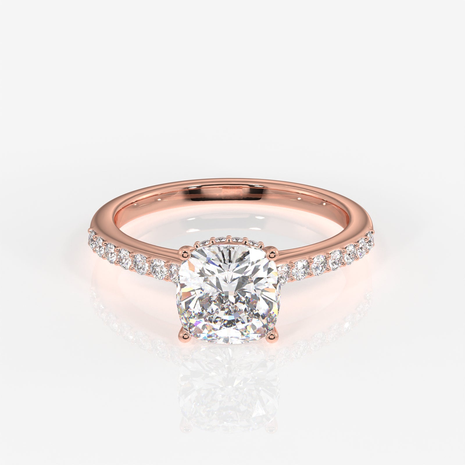 Shop Premium Cushion Cut Moissanite Diamond Hidden Halo 14k Gold Ring