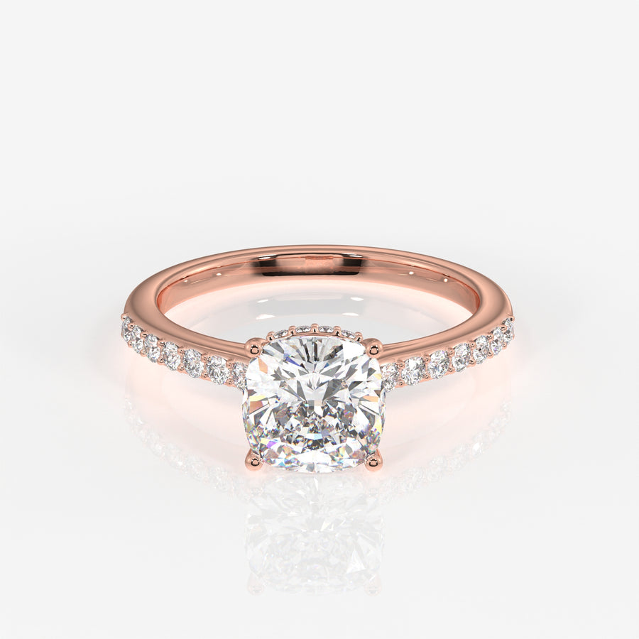 Shop Premium Cushion Cut Moissanite Diamond Hidden Halo 14k Gold Ring