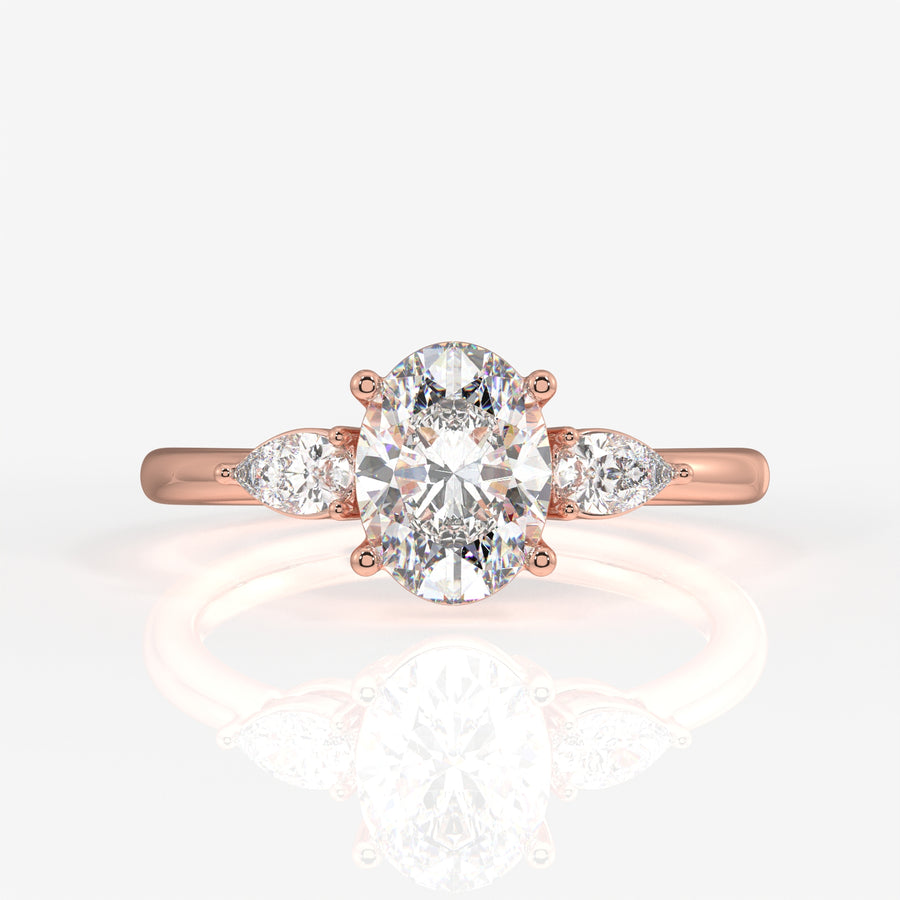 Shop Premium Oval and Pear Cut Moissanite Diamond Three Stone Sterling Silver Ring