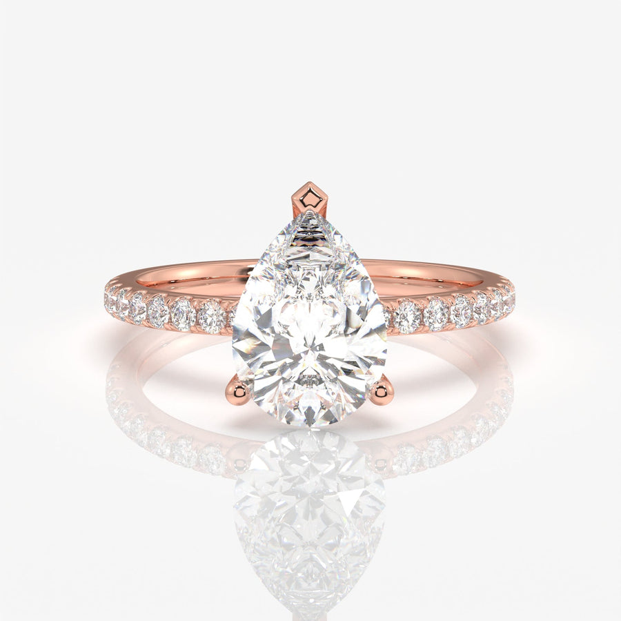 Caratbazaar Pear Cut Moissanite Diamond Pave 14k Gold Ring