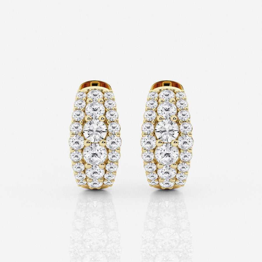 Shop Round Cut Lab Grown Diamond Triple Row Hoop 14k Gold Earrings