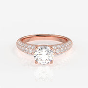 Shop Round Cut Moissanite Diamond Three lane Pave Sterling Silver Ring