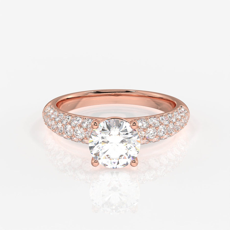 Shop Round Cut Moissanite Diamond Three lane Pave Sterling Silver Ring