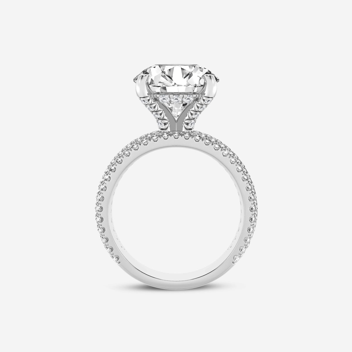 Round Cut Moissanite Diamond Hidden Halo Engagement Sterling Silver Ring