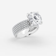 Round Cut Moissanite Diamond Hidden Halo Engagement Sterling Silver Ring