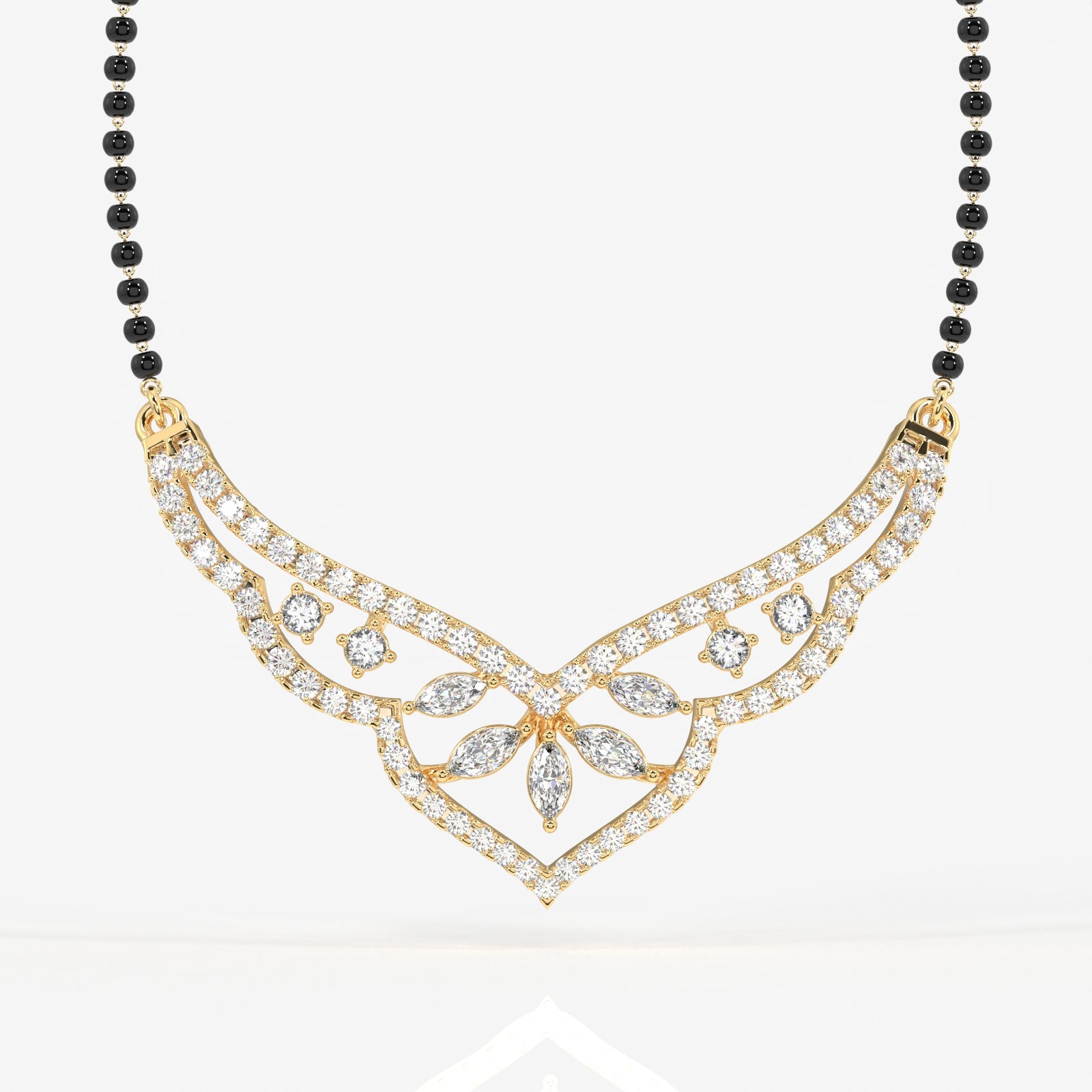 Round & Marquise Cut Moissanite Diamond Women's Sterling Silver Mangalsutra