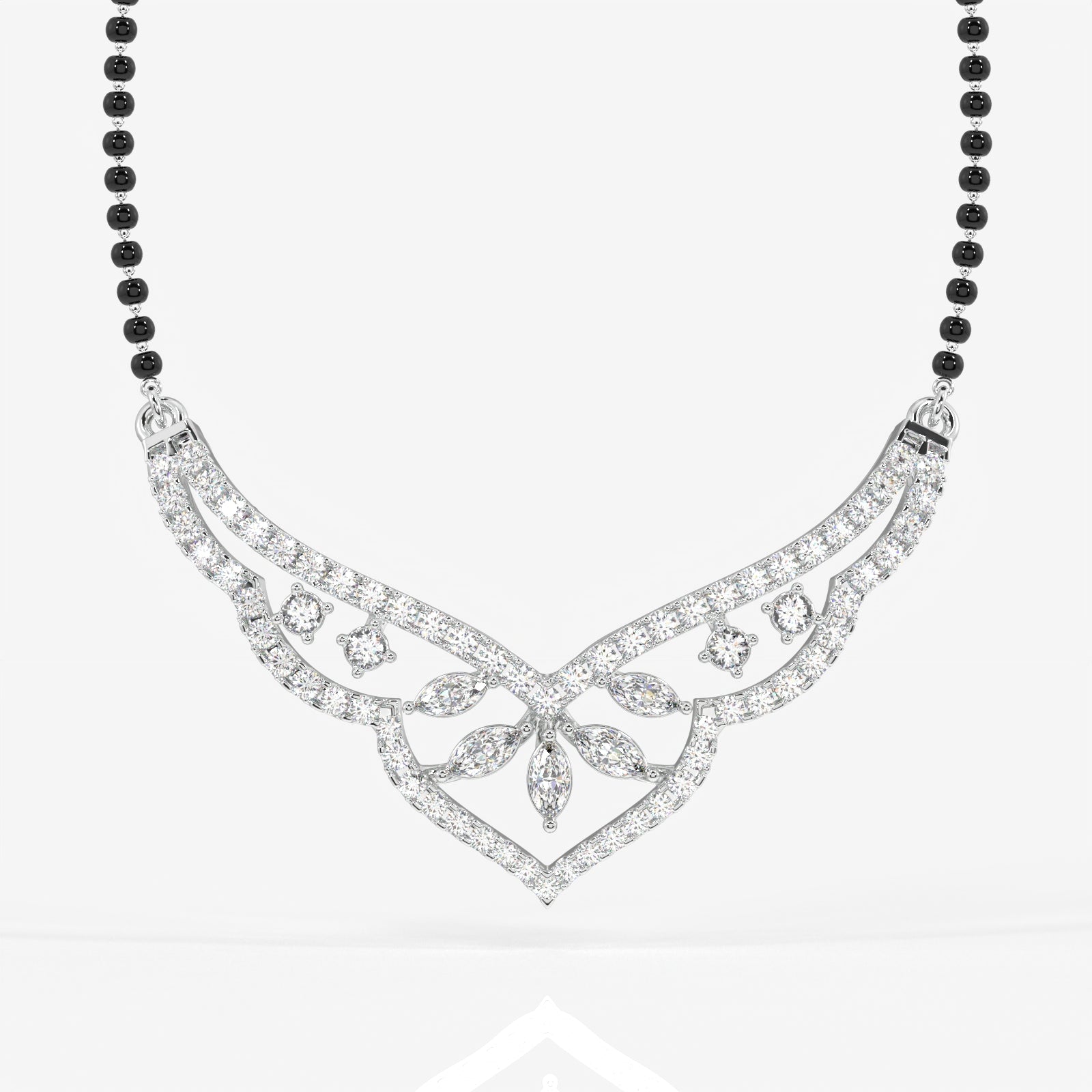Round & Marquise Cut Moissanite Diamond Women's Sterling Silver Mangalsutra