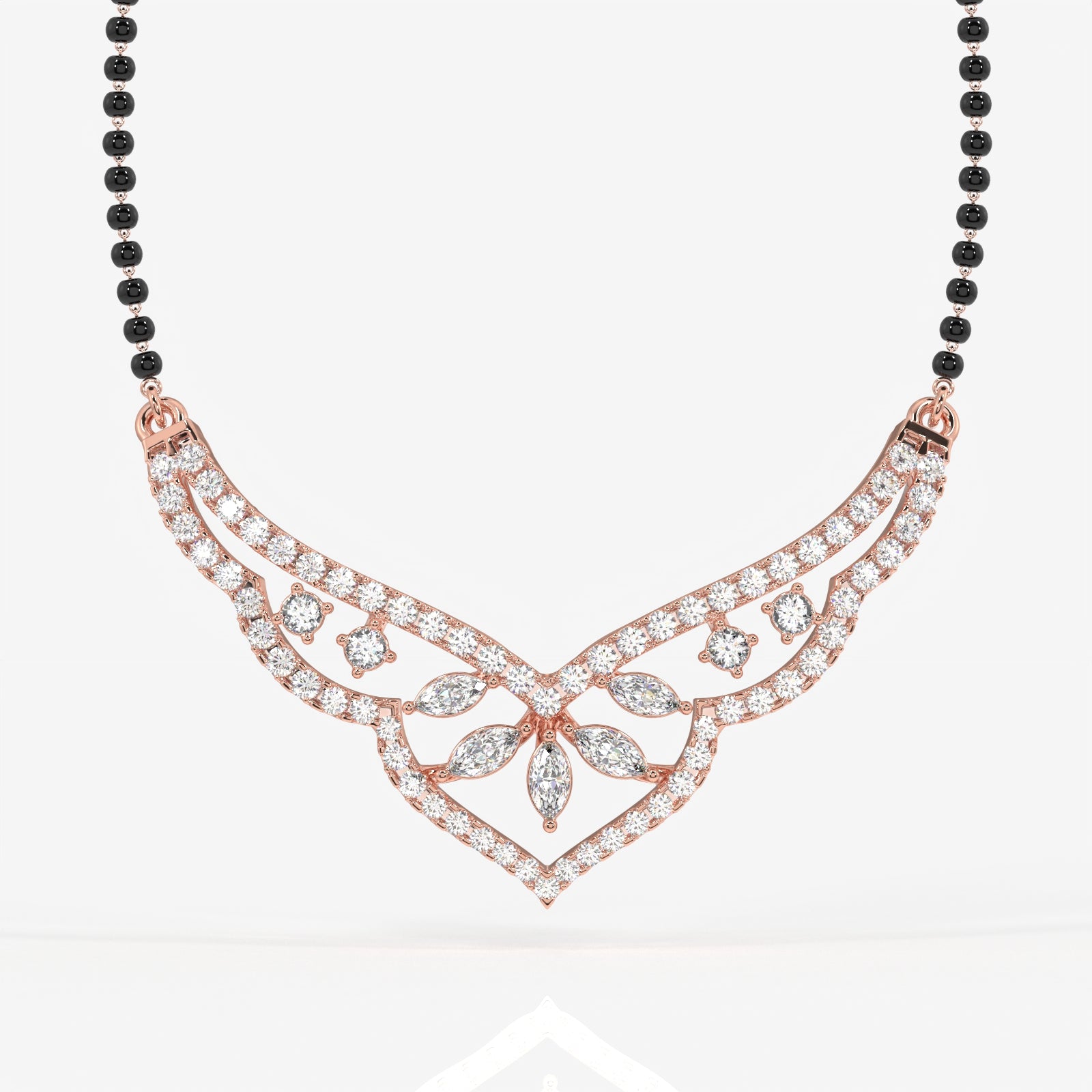 Round & Marquise Cut Moissanite Diamond Women's Sterling Silver Mangalsutra