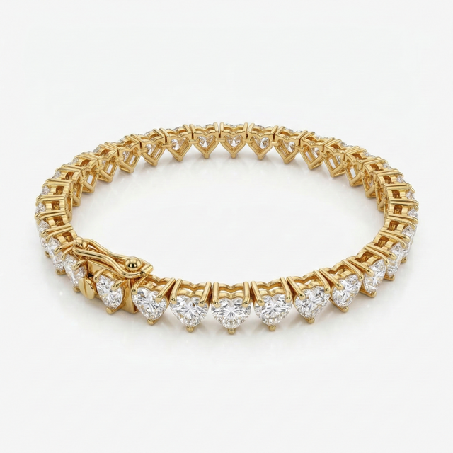 Heart Cut Lab Grown Diamond Tennis 14k Gold Bracelet