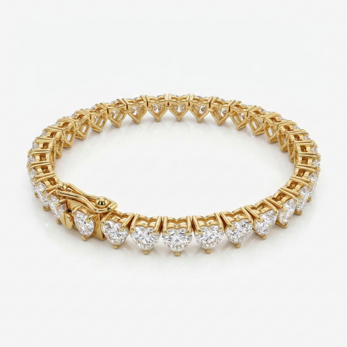 Heart Cut Lab Grown Diamond Tennis 9k Gold Bracelet