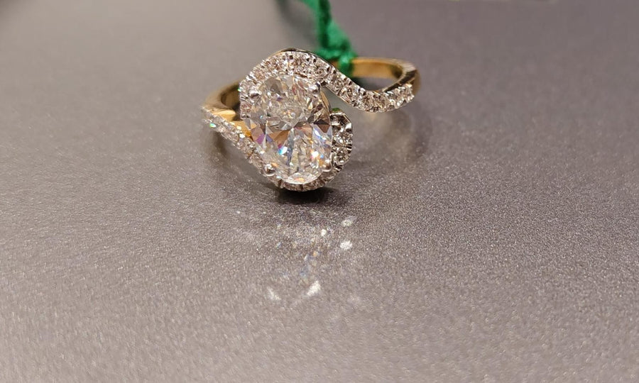 Double Halo Oval Cut Lab Grown Diamond Engagement 14K Gold Ring