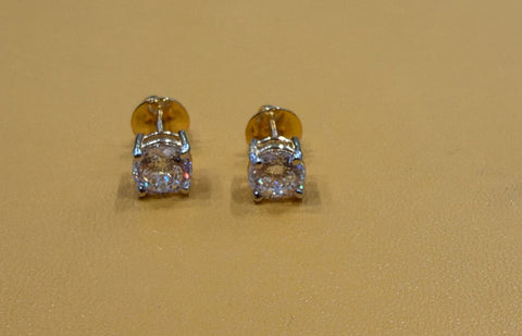 Classic Portuguese Cut Lab Grown Diamond 14K Gold Stud Earrings