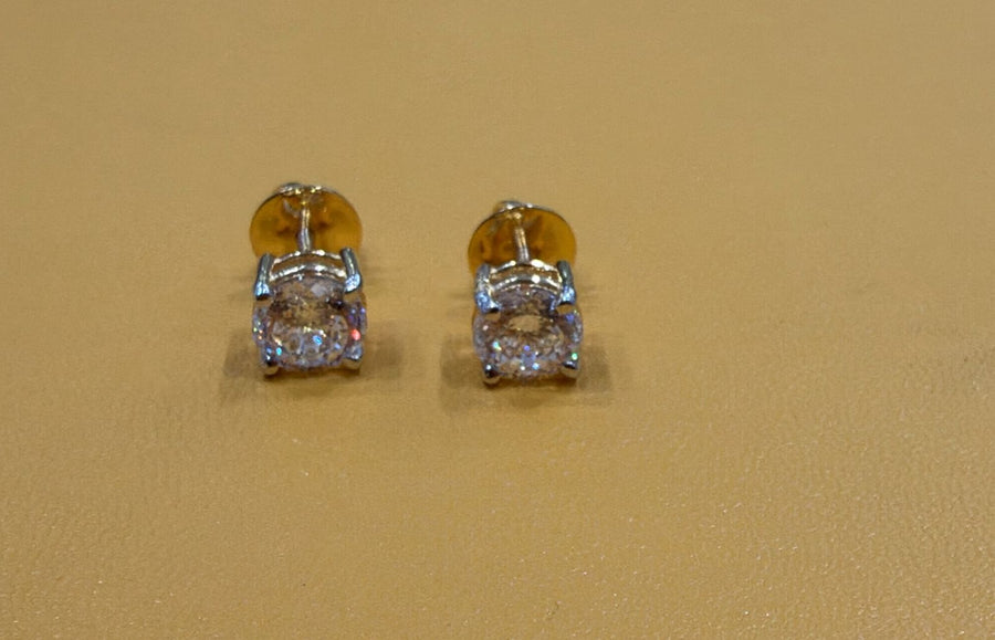 Classic Portuguese Cut Lab Grown Diamond 14K Gold Stud Earrings