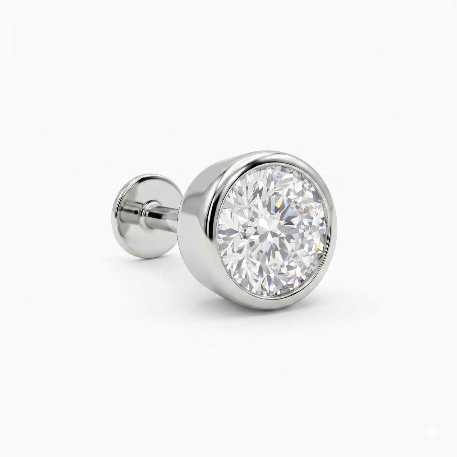 Bezel Setting Round Cut Lab Grown Diamond 14k Gold Single Ear Stud