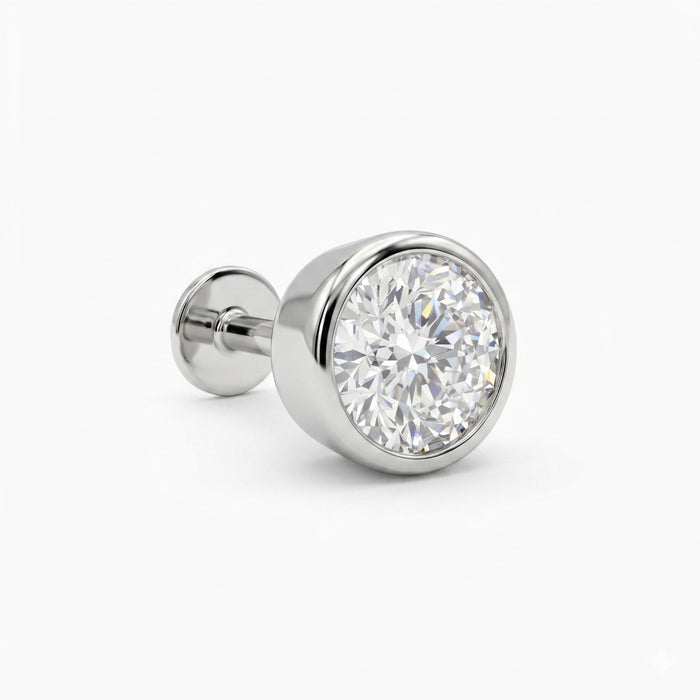 Bezel Setting Round Cut Lab Grown Diamond 14k Gold Single Ear Stud