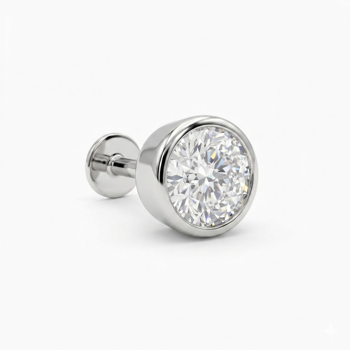 Bezel Setting Round Cut Lab Grown Diamond 14k Gold Single Ear Stud