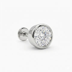 Bezel Setting Round Cut Lab Grown Diamond 14k Gold Single Ear Stud