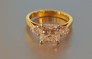 Cushion and Round Cut Lab Grown Diamond Trilogy 18K Gold Ring
