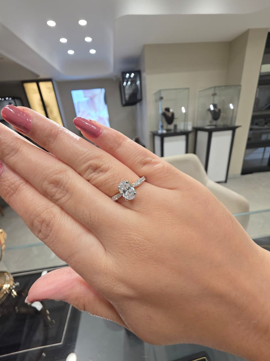 Classic Oval Lab Grown Diamond Pave 14k Gold Ring
