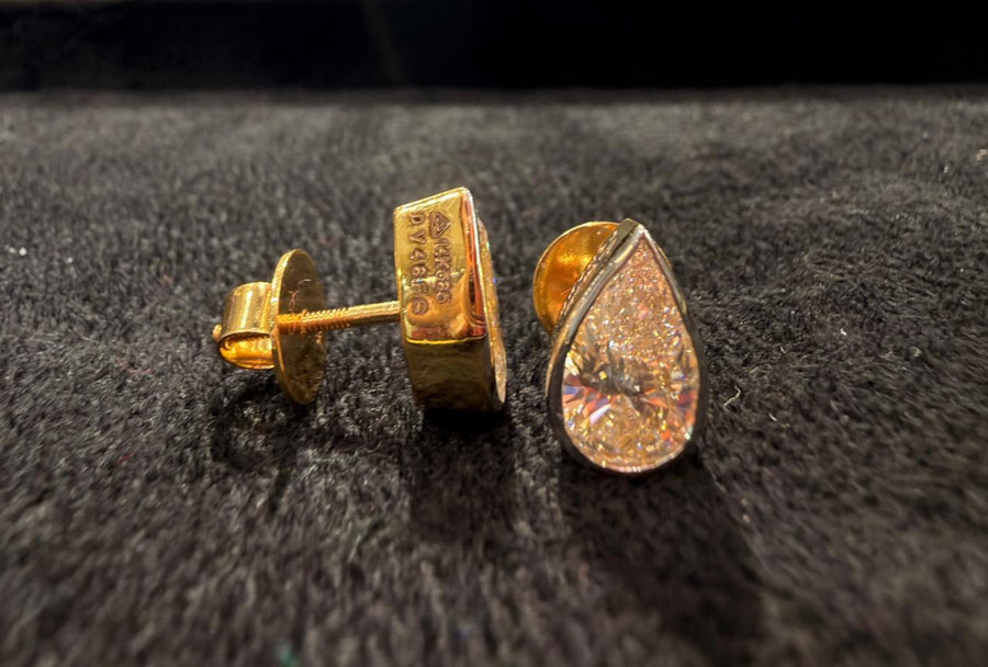 Bezel Setting Pear Cut Lab Grown Diamond 14k Gold Earrings
