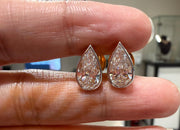Bezel Setting Pear Cut Lab Grown Diamond 14k Gold Earrings
