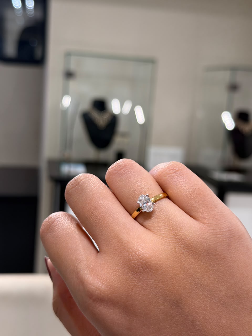 Oval Cut Lab Grown Diamond Solitaire 14K Gold Ring