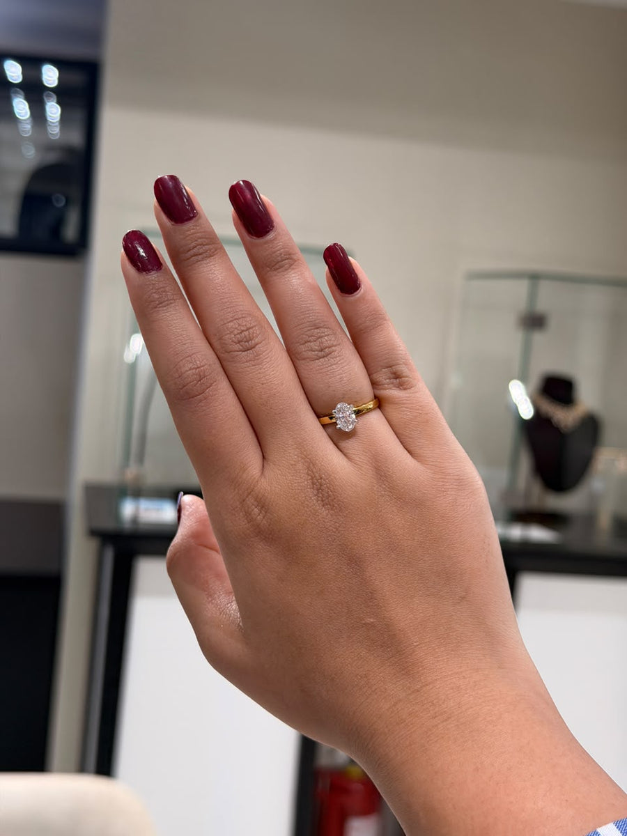 Oval Cut Lab Grown Diamond Solitaire 14K Gold Ring