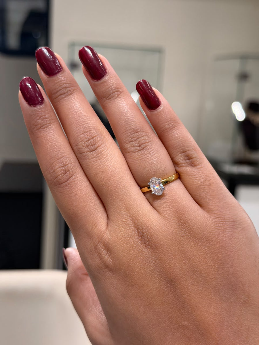 Oval Cut Lab Grown Diamond Solitaire 14K Gold Ring