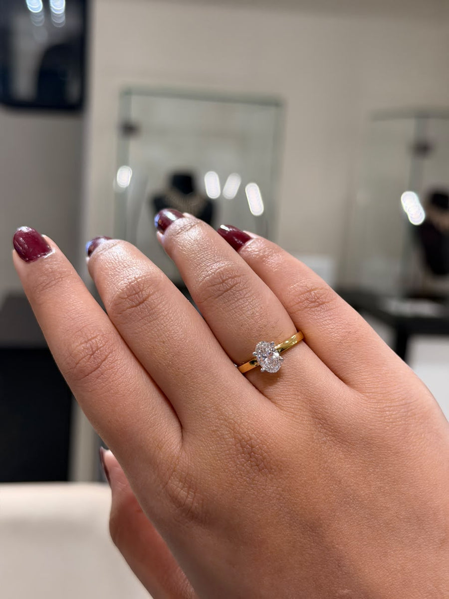 Oval Cut Lab Grown Diamond Solitaire 14K Gold Ring