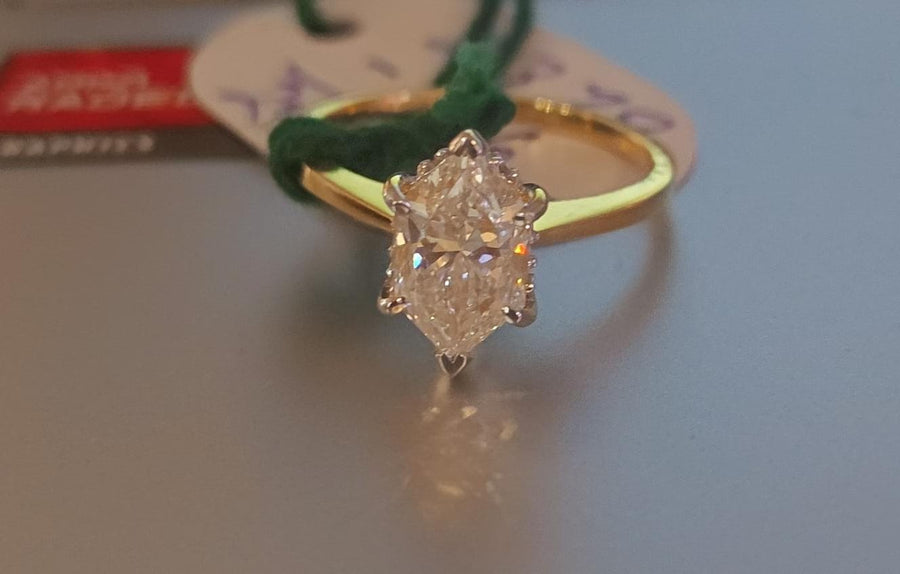 Dutch Marquise Lab Grown Diamond Solitaire Hidden Halo 14k Gold Ring