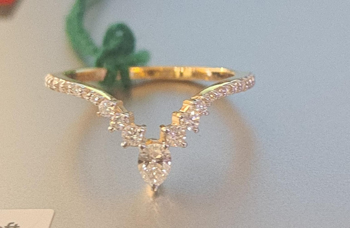 Round and Pear Cut Lab Grown Diamond 14k band Ring