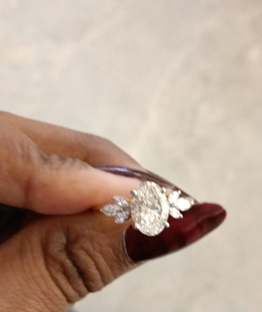 Oval Cut Lab Grown Diamond 14K Engagment Gold Ring