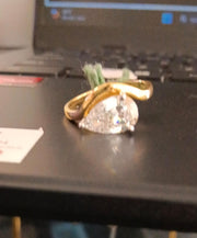 Pear Cut  East West Lab Grown Diamond 14K Engagment Gold Ring