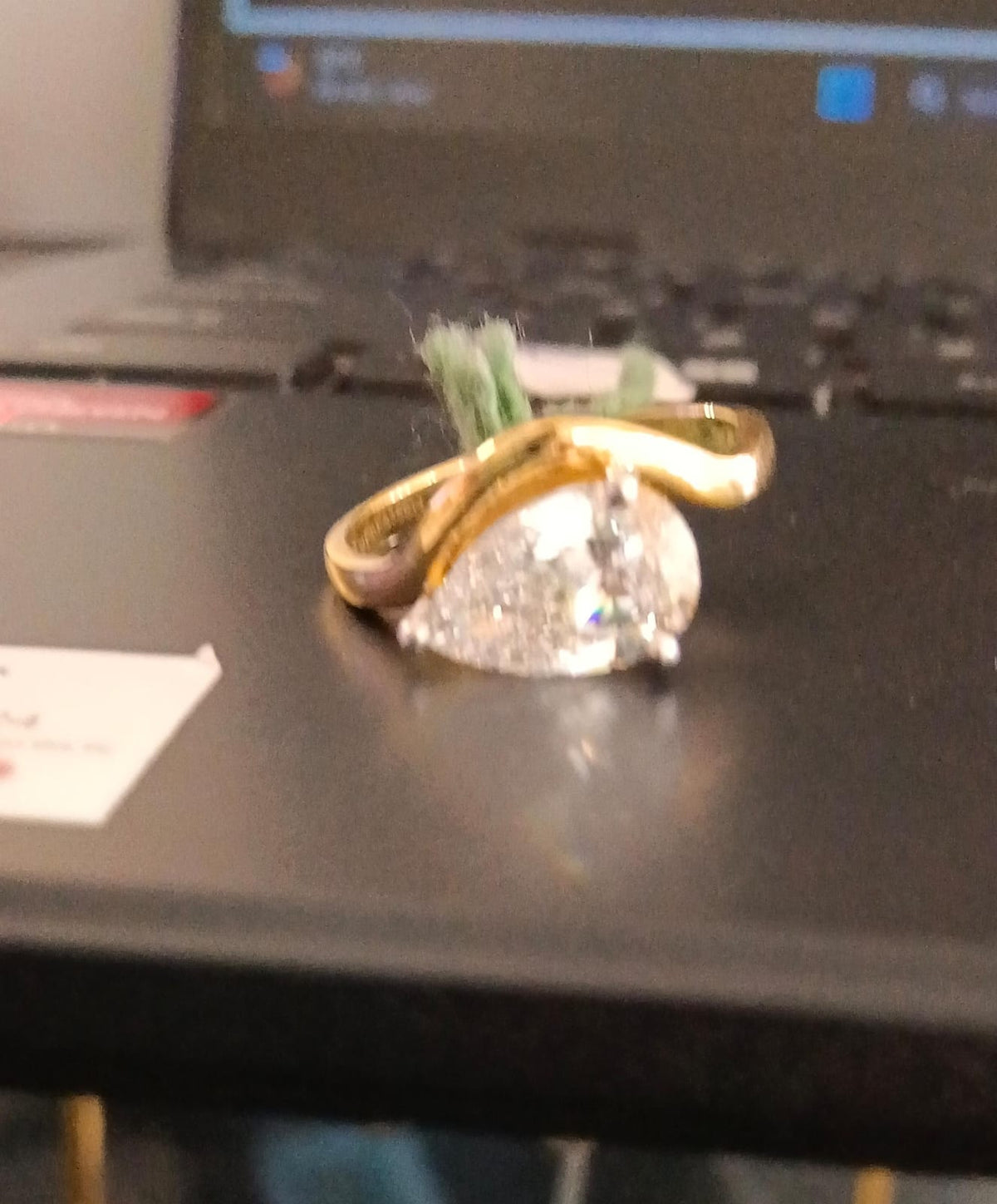 Pear Cut  East West Lab Grown Diamond 14K Engagment Gold Ring