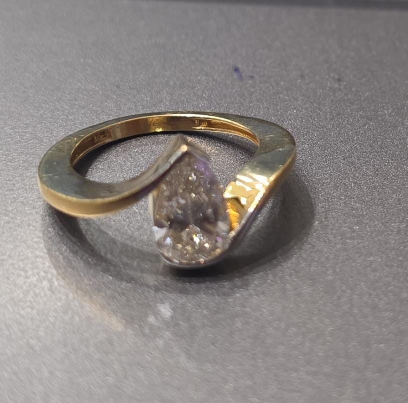 pear cut lab grown diamond ring 14k gold