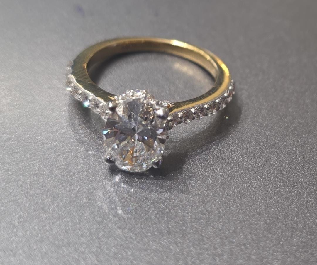 oval cut hidden halo lab grown diamond 14k gold ring