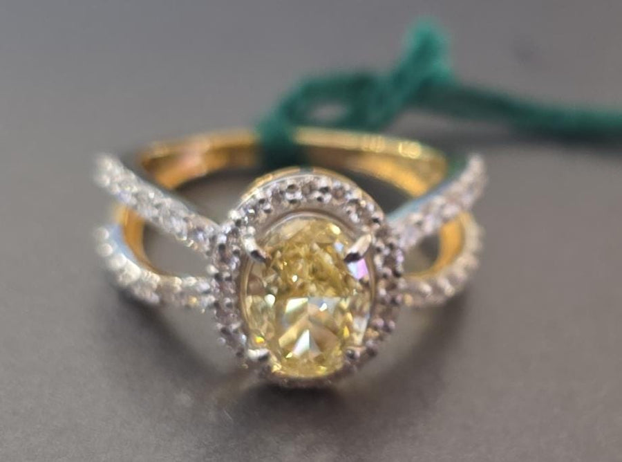 yellow oval cut lab grown diamond halo ring 14k gold