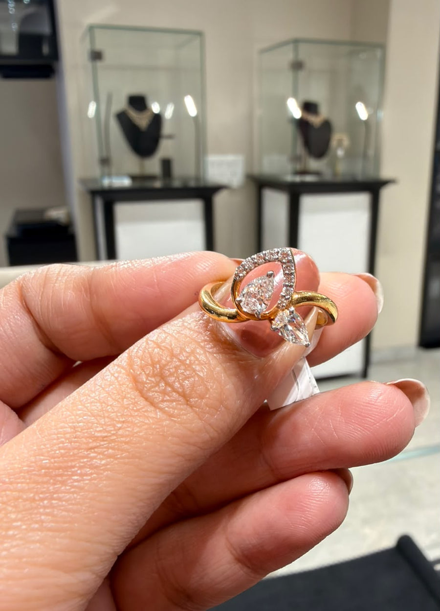 Toi Et Moi Pear & Round Cut Moissanite Diamond Engagement 14K Gold Ring