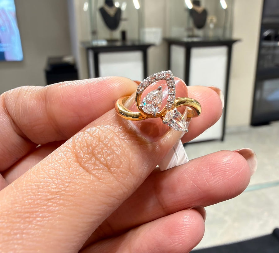 Toi Et Moi Pear & Round Cut Moissanite Diamond Engagement 14K Gold Ring